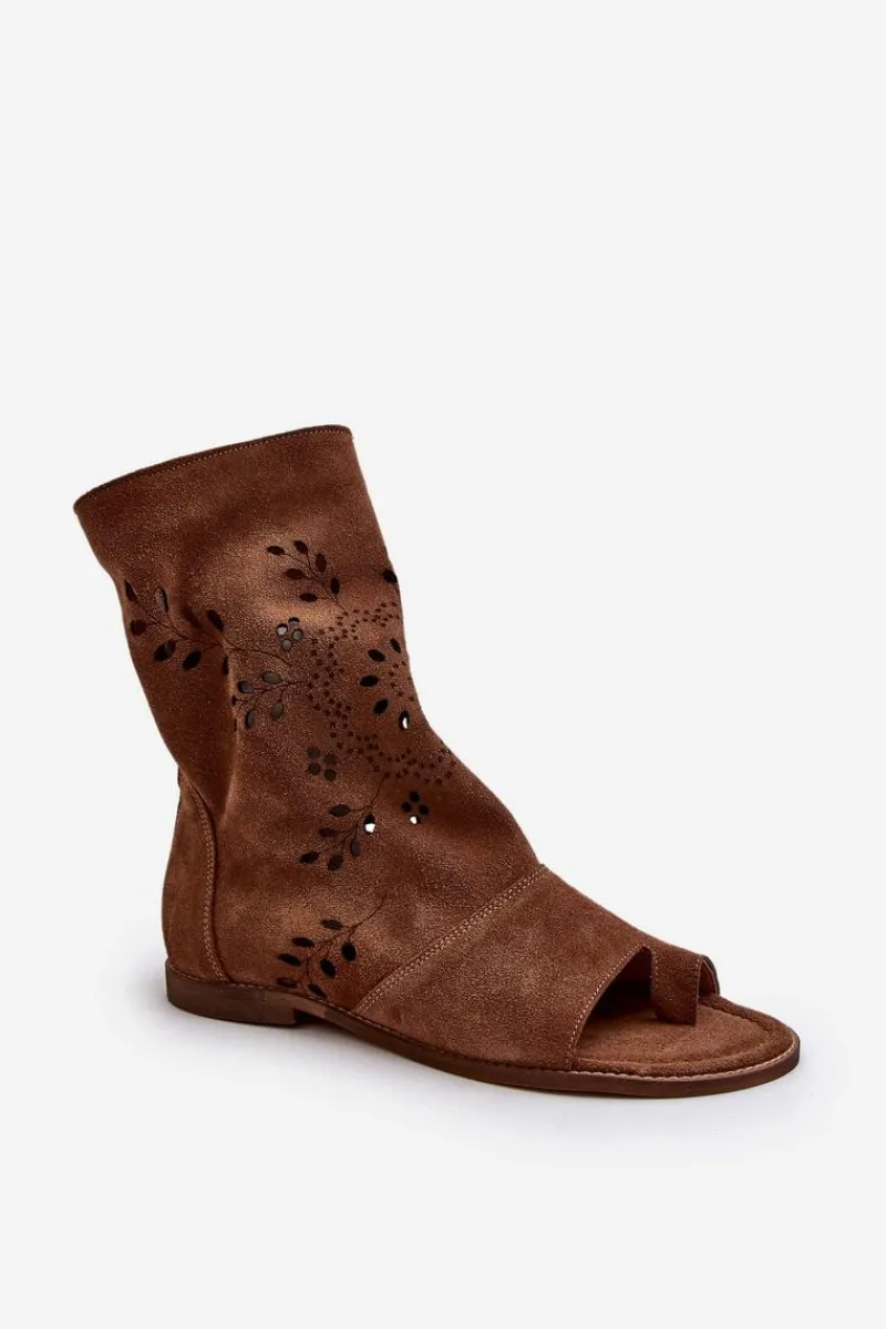 Sandały Z Cholewką|Sandały Płaskie>Boto Zazoo 3437 Damskie Zamszowe Sandały Z Cholewką Na Zamek Brązowe Brązowy