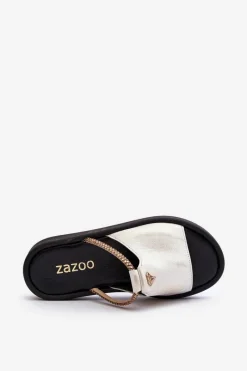 Online Zazoo 2896 Klapki Damskie Skórzane Biało-Złote Biały