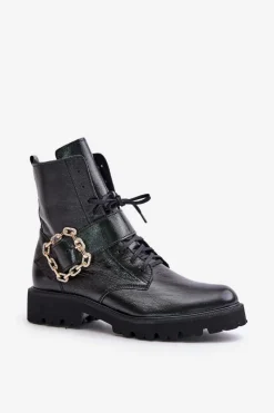 Outlet 2951 Lakierowane Botki Z Ozdobną Klamrą Czarne Damskie Brązowe I Beżowe Botki|Botki Płaskie