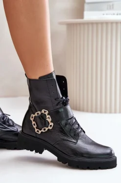 Outlet 2951 Lakierowane Botki Z Ozdobną Klamrą Czarne Damskie Brązowe I Beżowe Botki|Botki Płaskie