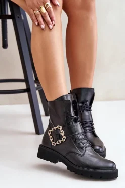 Outlet 2951 Lakierowane Botki Z Ozdobną Klamrą Czarne Damskie Brązowe I Beżowe Botki|Botki Płaskie