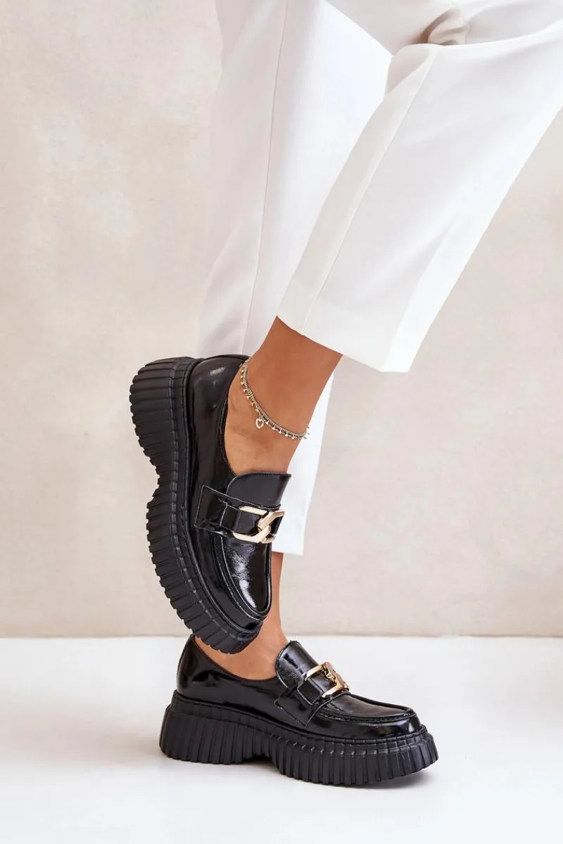 Hot 20176 Lakierowane Półbuty Mokasyny Damskie Ze Skóry Naturalnej Czarne Damskie Półbuty Skórzane|Mokasyny Damskie Lakierowane