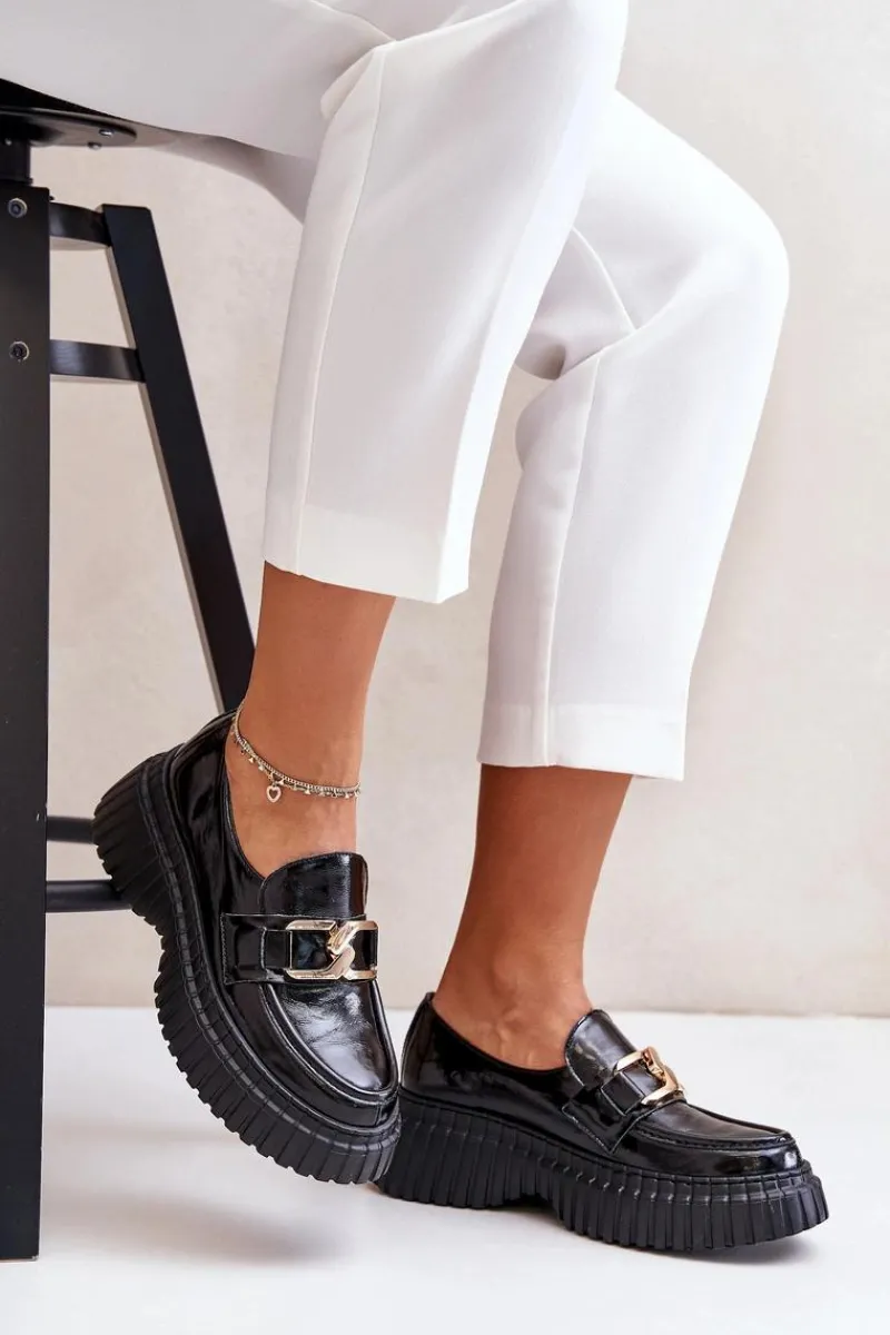 Hot 20176 Lakierowane Półbuty Mokasyny Damskie Ze Skóry Naturalnej Czarne Damskie Półbuty Skórzane|Mokasyny Damskie Lakierowane