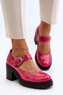Best Zazoo 20166 Lakierowane Skórzane Czółenka Fuksja Różowy