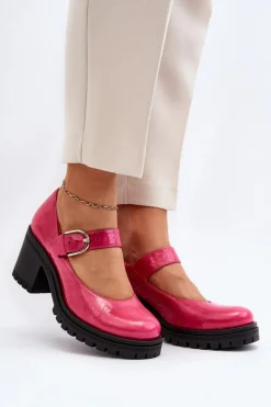 Best Zazoo 20166 Lakierowane Skórzane Czółenka Fuksja Różowy