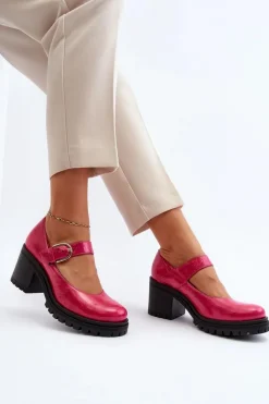 Best Zazoo 20166 Lakierowane Skórzane Czółenka Fuksja Różowy