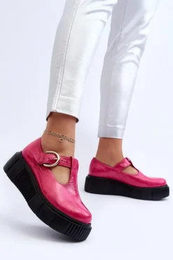 New Zazoo 20102 Modne Lakierowane Półbuty Na Masywnej Platformie Fuksja