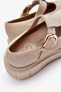 Sale Zazoo 20102 Modne Skórzane Półbuty Na Masywnej Platformie Beżowe