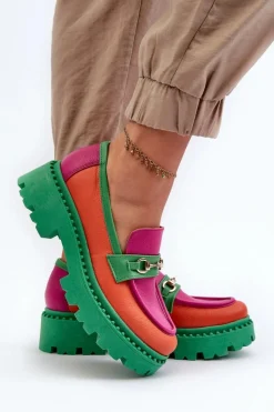 3476 Mokasyny Skórzane Damskie Zielone Damskie Mokasyny Damskie Skórzane