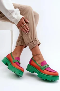 3476 Mokasyny Skórzane Damskie Zielone Damskie Mokasyny Damskie Skórzane