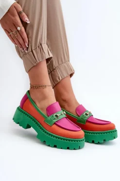 3476 Mokasyny Skórzane Damskie Zielone Damskie Mokasyny Damskie Skórzane