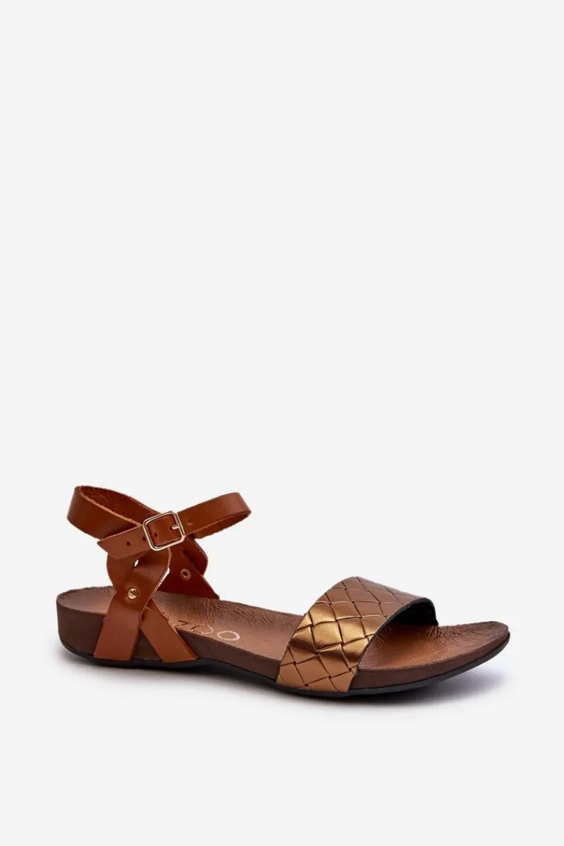 Sandały Płaskie>Zazoo 40027 Płaskie Skórzane Sandały Damskie Miedziane Złoty