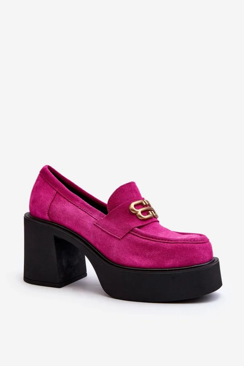 Półbuty Skórzane>Zazoo 20170 Półbuty Zamszowe Damskie Na Słupku Fuksja Różowy