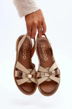 Sandały Płaskie></noscript>Zazoo 40382 Sandały Damskie Skórzane Beżowe