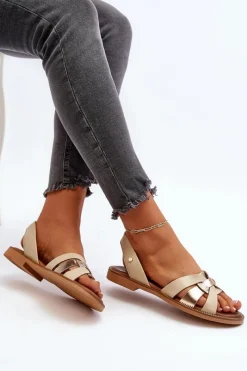 Sandały Płaskie></noscript>Zazoo 40382 Sandały Damskie Skórzane Beżowe