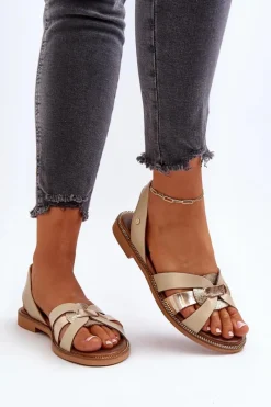 Sandały Płaskie></noscript>Zazoo 40382 Sandały Damskie Skórzane Beżowe