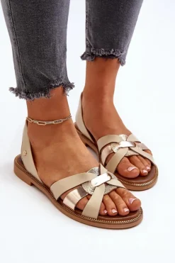 Sandały Płaskie></noscript>Zazoo 40382 Sandały Damskie Skórzane Beżowe