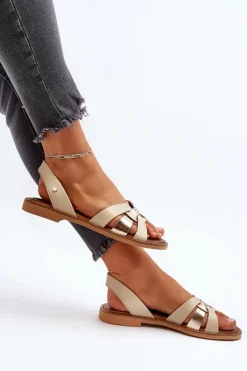 Sandały Płaskie></noscript>Zazoo 40382 Sandały Damskie Skórzane Beżowe