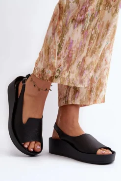 Sale Zazoo 2893 Sandały Damskie Skórzane na Grubej Podeszwie Czarne