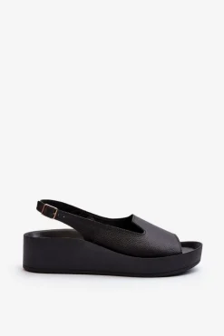 Sale Zazoo 2893 Sandały Damskie Skórzane na Grubej Podeszwie Czarne