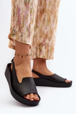 Sale Zazoo 2893 Sandały Damskie Skórzane na Grubej Podeszwie Czarne