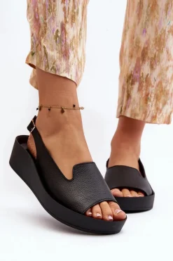 Sale Zazoo 2893 Sandały Damskie Skórzane na Grubej Podeszwie Czarne