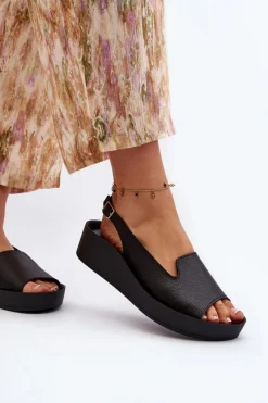 Sale Zazoo 2893 Sandały Damskie Skórzane na Grubej Podeszwie Czarne