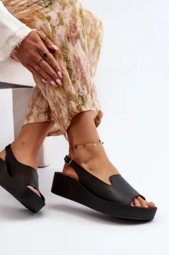 Sale Zazoo 2893 Sandały Damskie Skórzane na Grubej Podeszwie Czarne