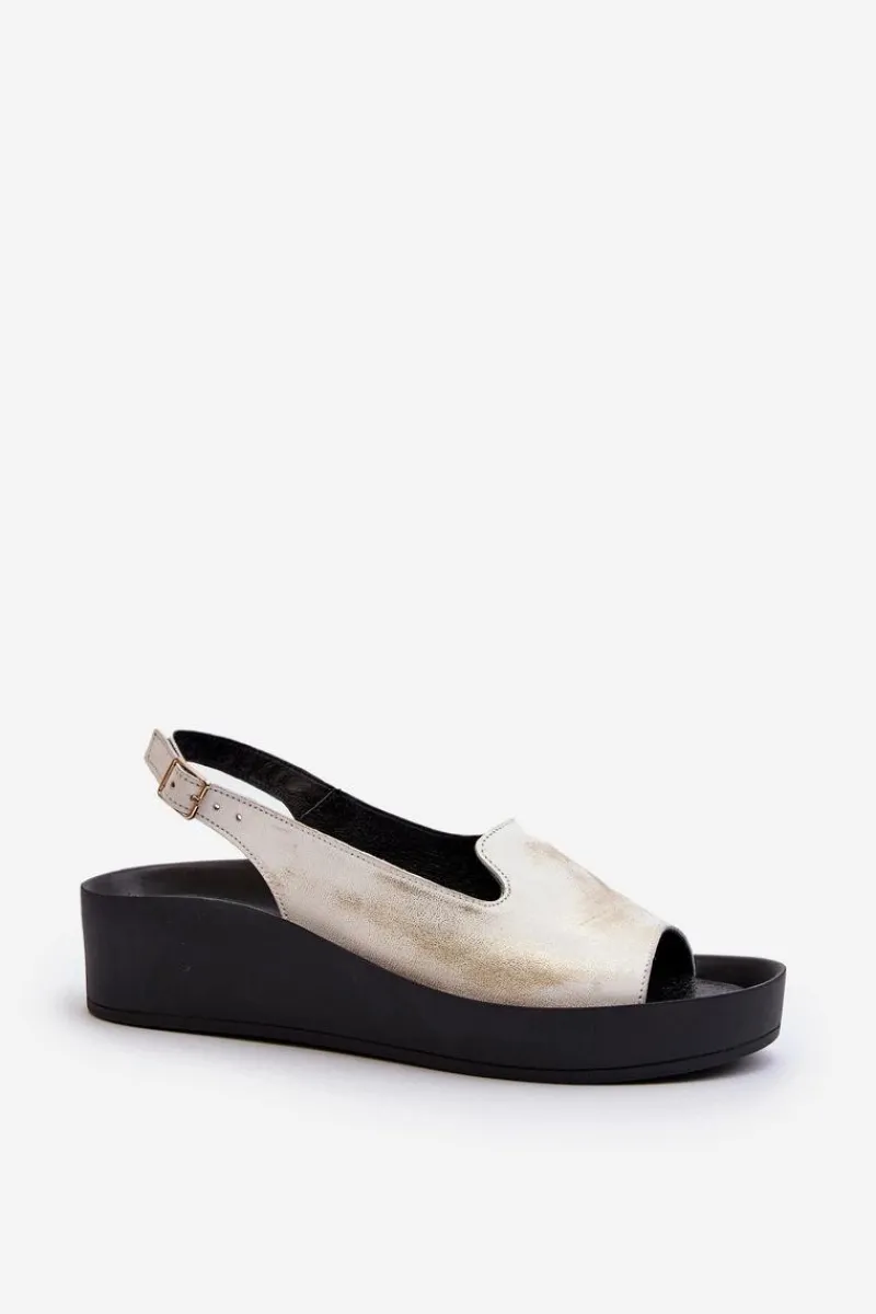 Zazoo 2893 Sandały Damskie Skórzane na Grubej Podeszwie Przecierany Złoty