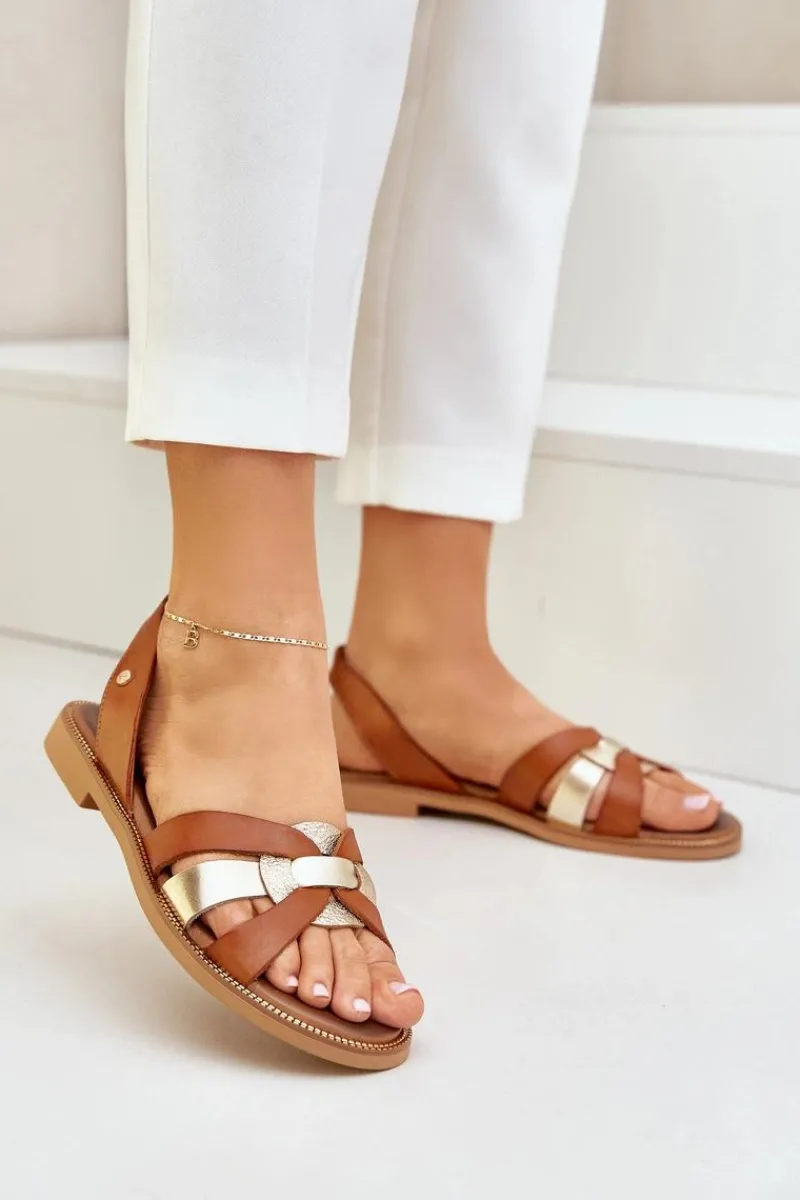 Outlet Zazoo 40382 Sandały Damskie Skórzane Brązowe Brązowy