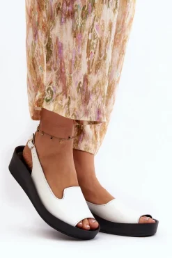 Online Zazoo 2893 Sandały Damskie Skórzane na Grubej Podeszwie Białe Biały