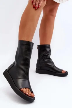 Zazoo 3441 Sandały Damskie Skórzane Z Cholewka Czarne