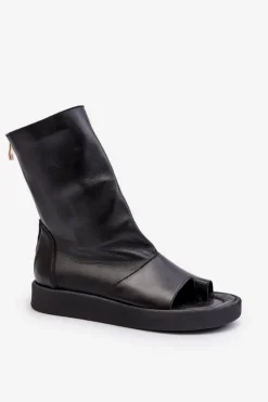 Zazoo 3441 Sandały Damskie Skórzane Z Cholewka Czarne