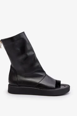 Zazoo 3441 Sandały Damskie Skórzane Z Cholewka Czarne