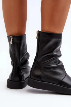 Zazoo 3441 Sandały Damskie Skórzane Z Cholewka Czarne