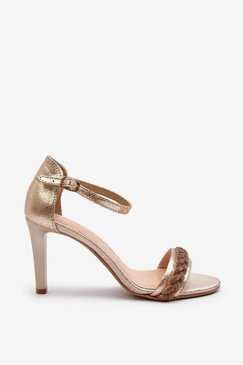 New 3328/2 Sandały Damskie Skórzane Na Szpilce Złote Damskie Sandały Na Obcasie