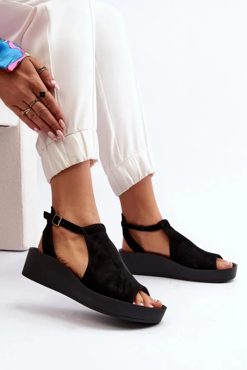 Hot 2914 Sandały Damskie Zamszowe Czarne Damskie Sandały Płaskie