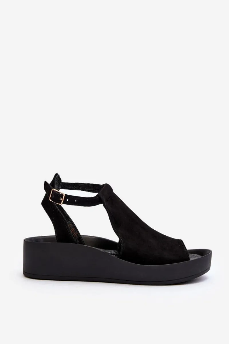 Hot 2914 Sandały Damskie Zamszowe Czarne Damskie Sandały Płaskie