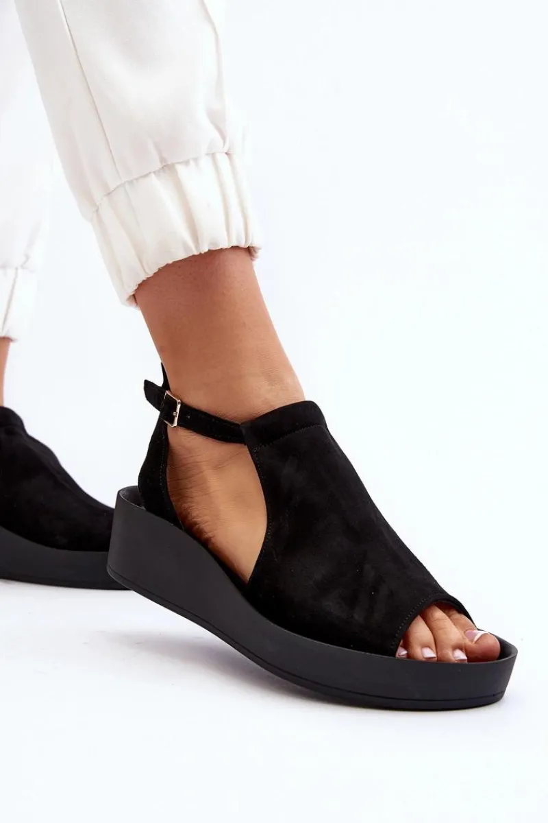 Hot 2914 Sandały Damskie Zamszowe Czarne Damskie Sandały Płaskie