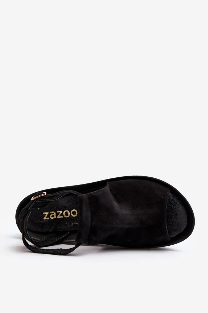 Hot 2914 Sandały Damskie Zamszowe Czarne Damskie Sandały Płaskie