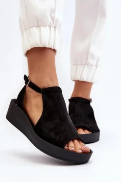 Hot 2914 Sandały Damskie Zamszowe Czarne Damskie Sandały Płaskie