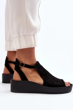 Hot 2914 Sandały Damskie Zamszowe Czarne Damskie Sandały Płaskie