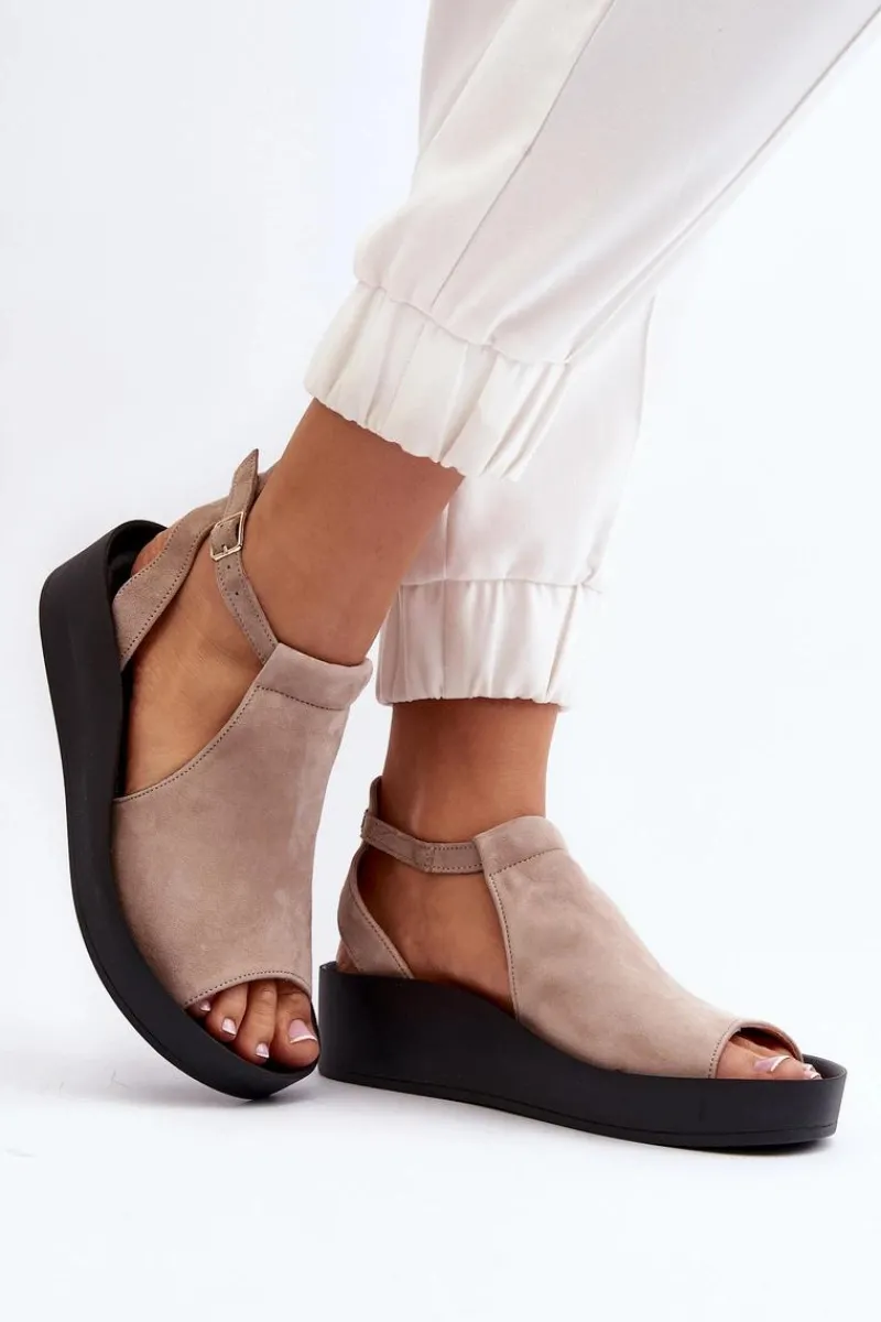 Sandały Płaskie>Zazoo 2914 Sandały Damskie Zamszowe Beżowe Beżowy