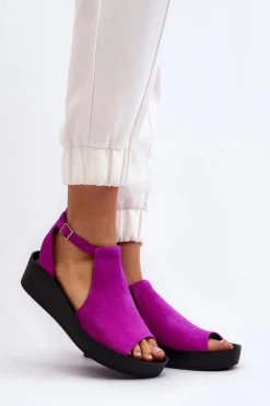 Sandały Płaskie>Zazoo 2914 Sandały Damskie Zamszowe Fuksja Różowy