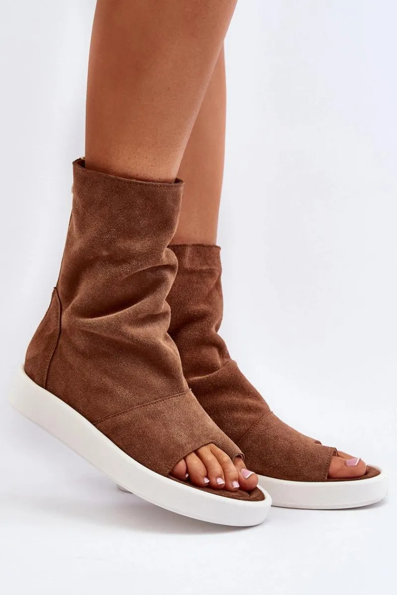 Sandały Z Cholewką|Sandały Płaskie>Zazoo 3441 Sandały Damskie Zamszowe Z Cholewka Brązowe Brązowy