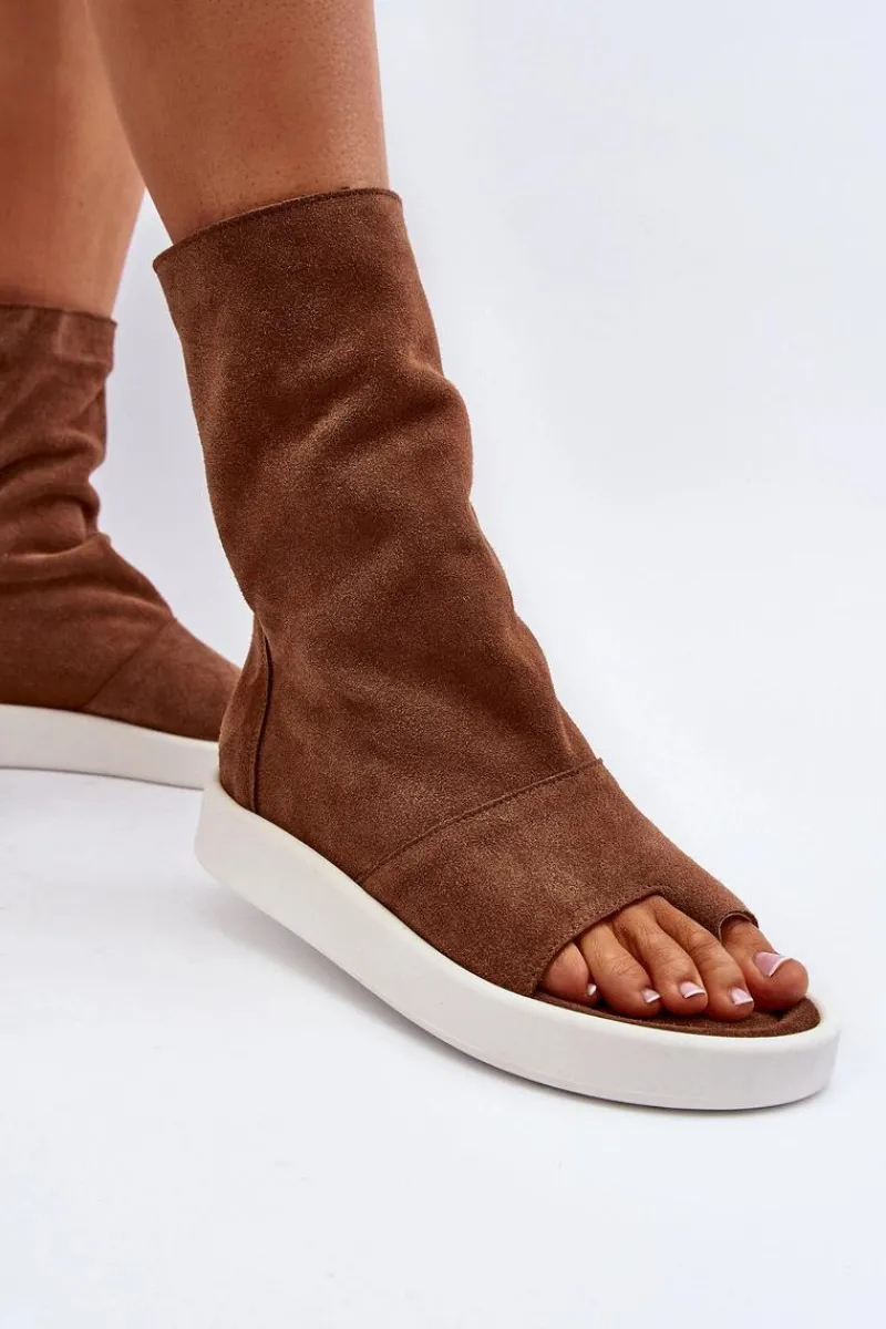 Sandały Z Cholewką|Sandały Płaskie>Zazoo 3441 Sandały Damskie Zamszowe Z Cholewka Brązowe Brązowy