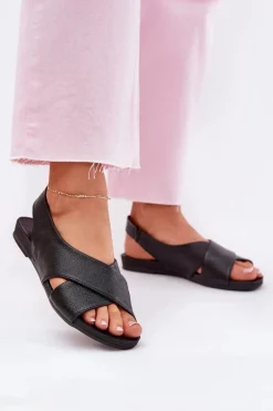 Outlet Zazoo 40407 Sandały Skórzane Damskie Czarne Czarny