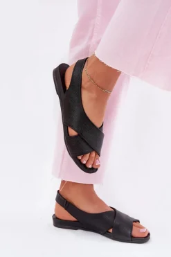 Outlet Zazoo 40407 Sandały Skórzane Damskie Czarne Czarny