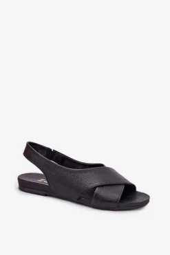 Outlet Zazoo 40407 Sandały Skórzane Damskie Czarne Czarny