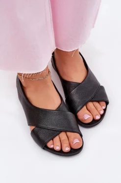 Outlet Zazoo 40407 Sandały Skórzane Damskie Czarne Czarny